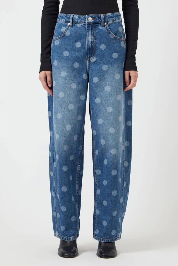 YAS high waist barrel jeans met stippen medium blue denim