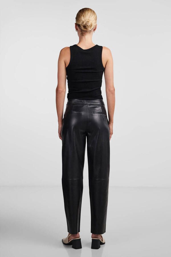 Y.A.S leren high waist straight fit broek YASLINE zwart - Foto 5