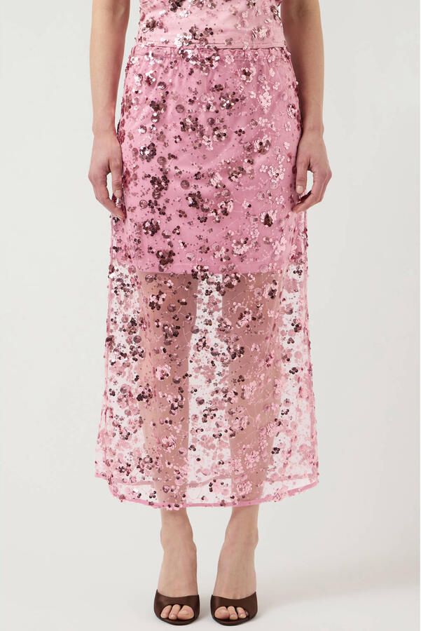 YAS midi rok met pailletten roze