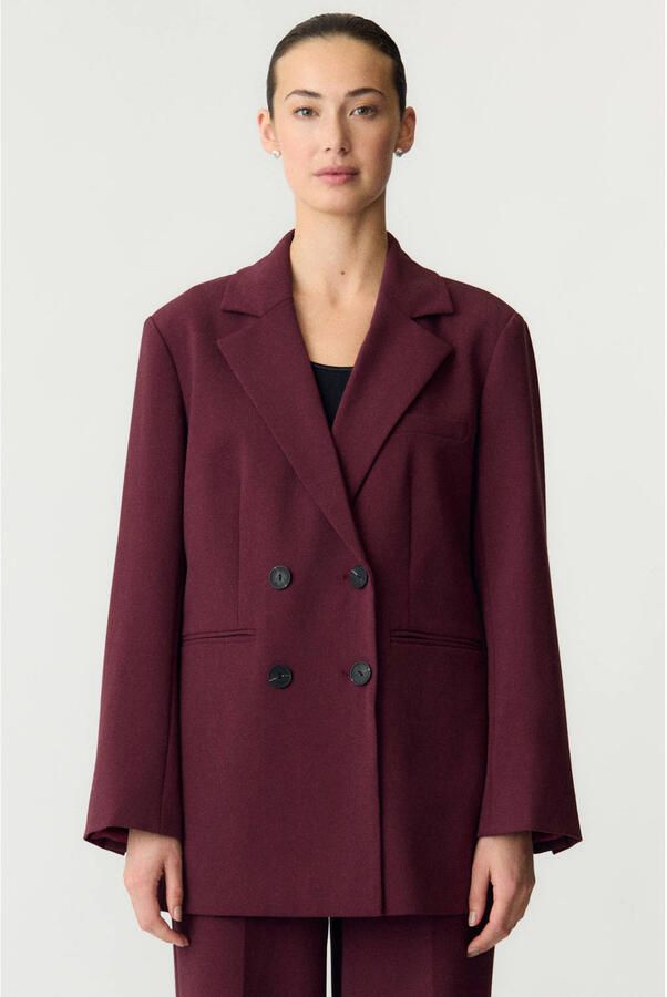 YAS oversized blazer donkerrood