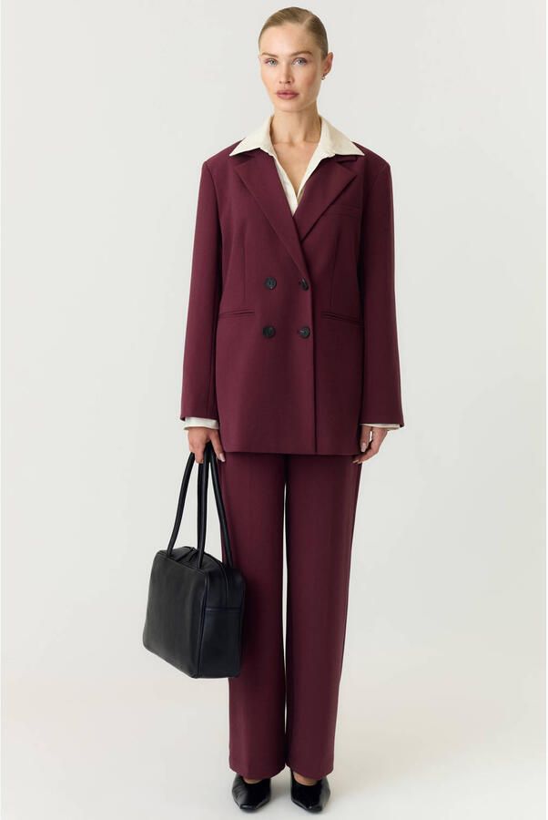 YAS oversized blazer donkerrood - Foto 2