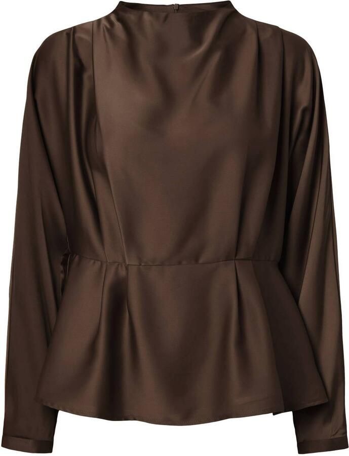 YAS peplum top met plooien donkerbruin - Foto 2