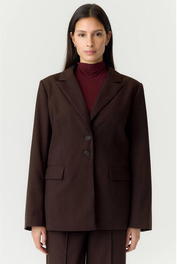 YAS regular blazer met linnen donkerbruin