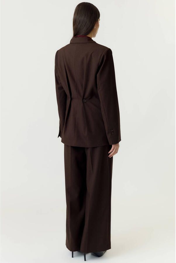 YAS regular blazer met linnen donkerbruin - Foto 2