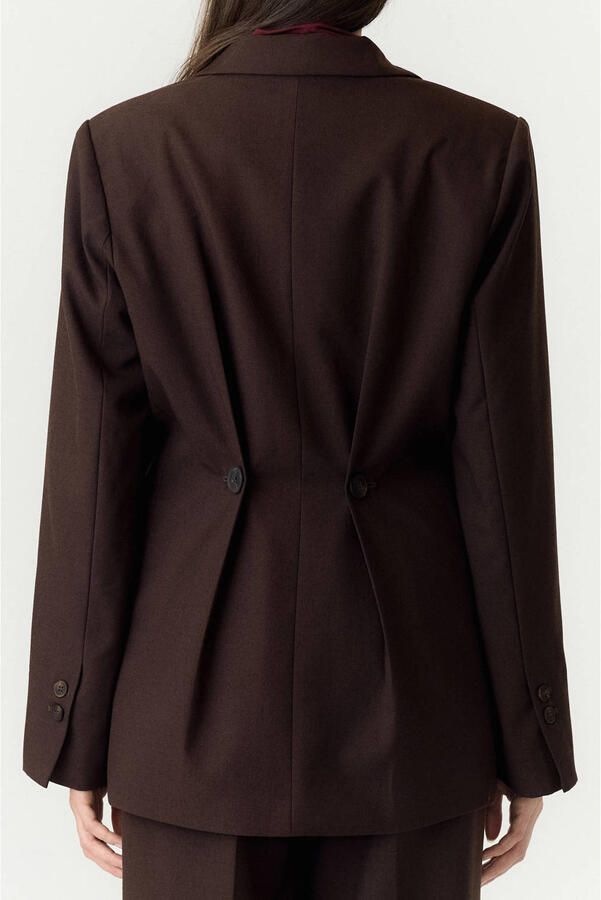 YAS regular blazer met linnen donkerbruin - Foto 3