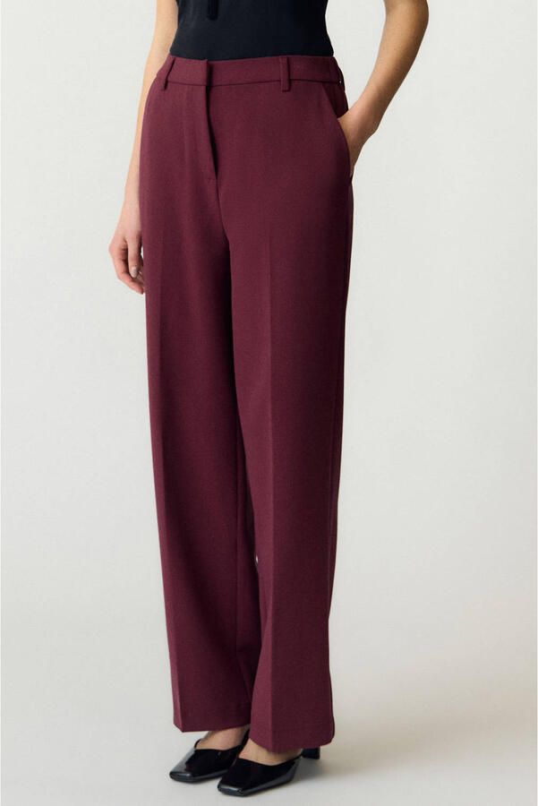YAS straight leg pantalon donkerrood