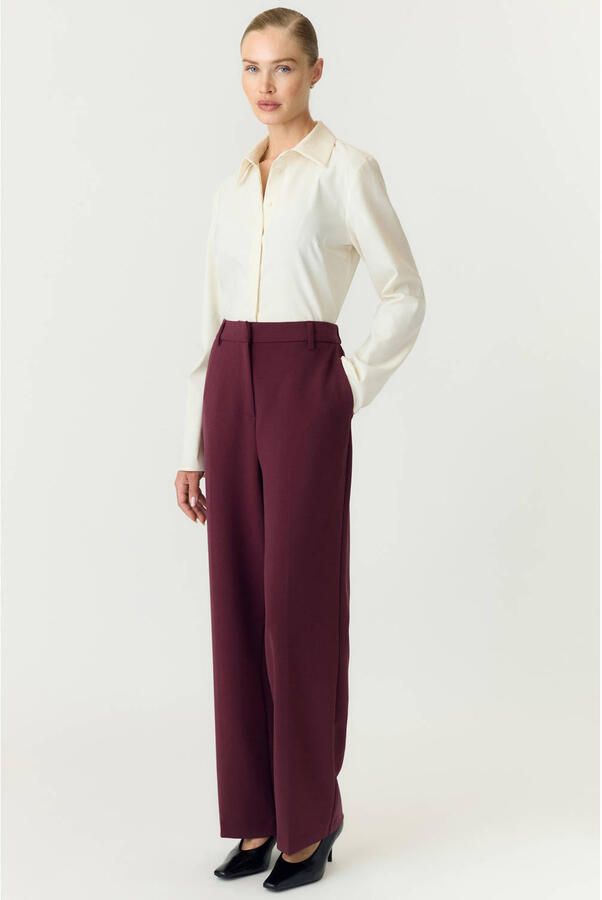 YAS straight leg pantalon donkerrood - Foto 3