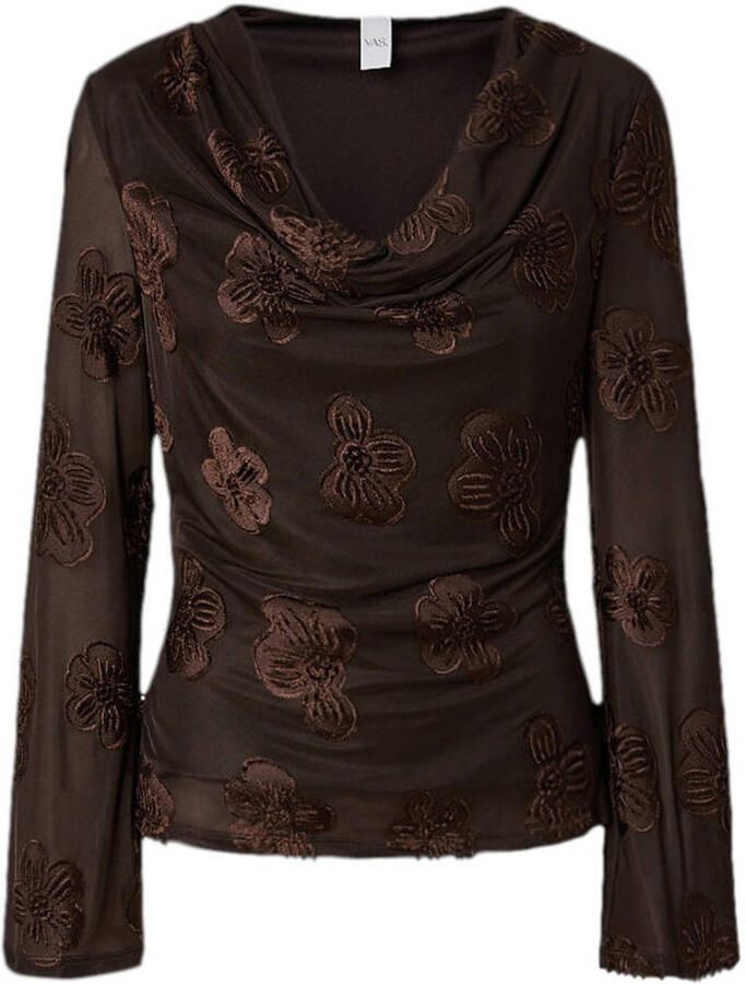 YAS top met borduursels donkerbruin