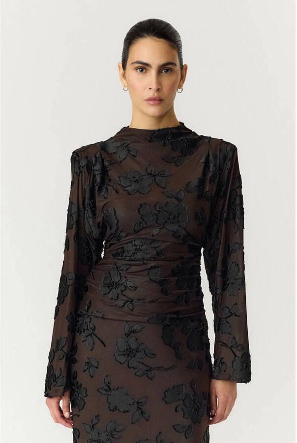 YAS top met borduursels donkerbruin