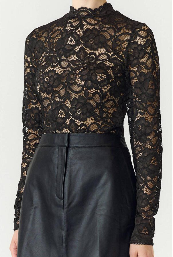 YAS Slim Fit shirt met lange mouwen van bloemig kant model 'Lacey' - Foto 2