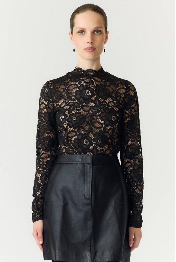 YAS Slim Fit shirt met lange mouwen van bloemig kant model 'Lacey' - Foto 3