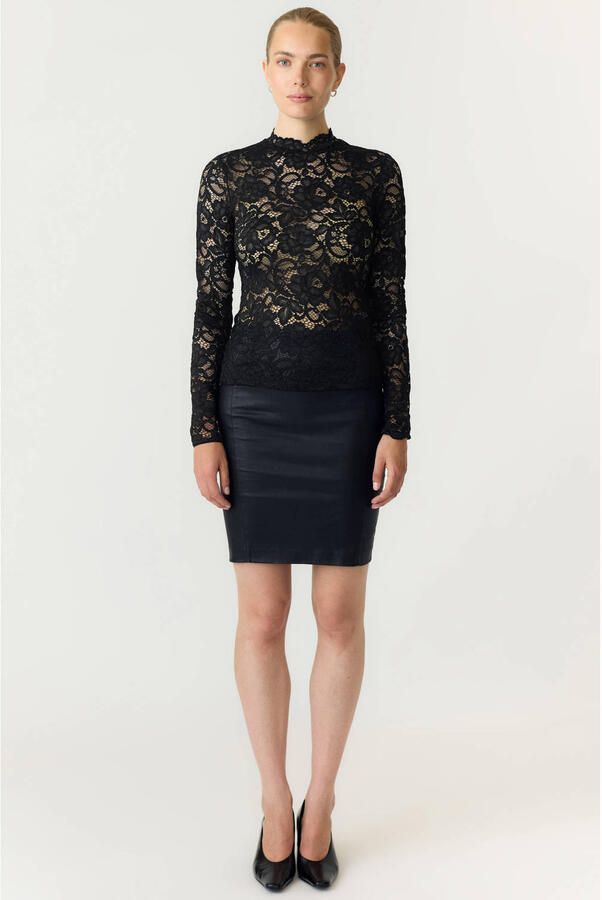YAS Slim Fit shirt met lange mouwen van bloemig kant model 'Lacey' - Foto 6