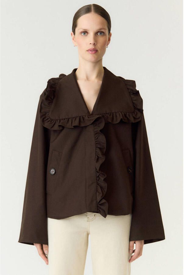 YAS trenchcoat met ruches donkerbruin