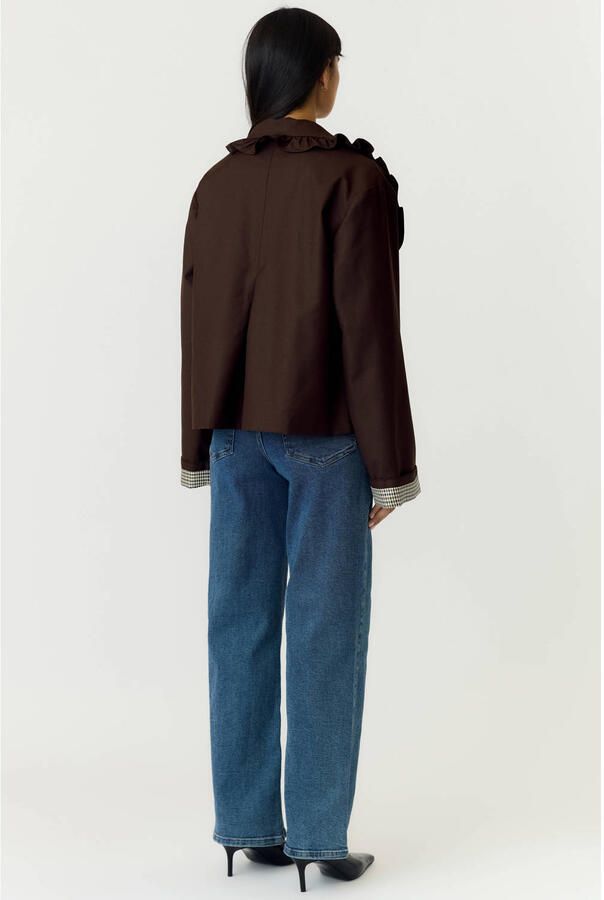 YAS trenchcoat met ruches donkerbruin - Foto 2