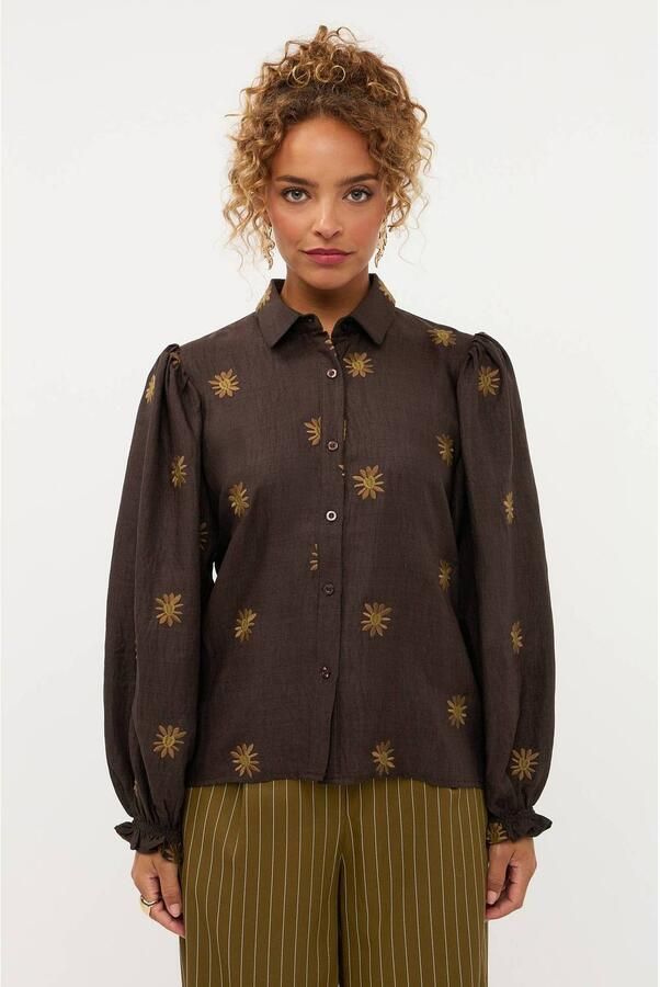 Ydence blouse met borduursels bruin