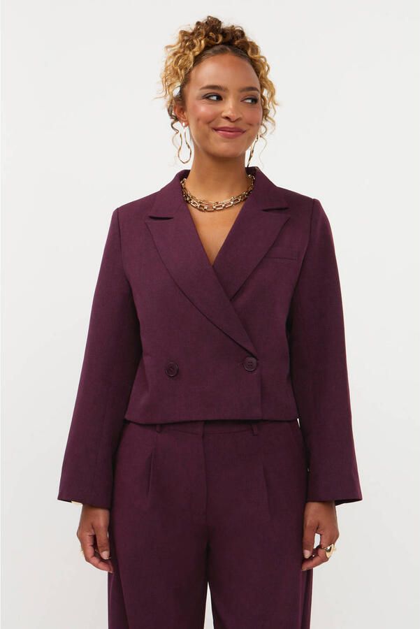 Ydence cropped double breasted blazer aubergine