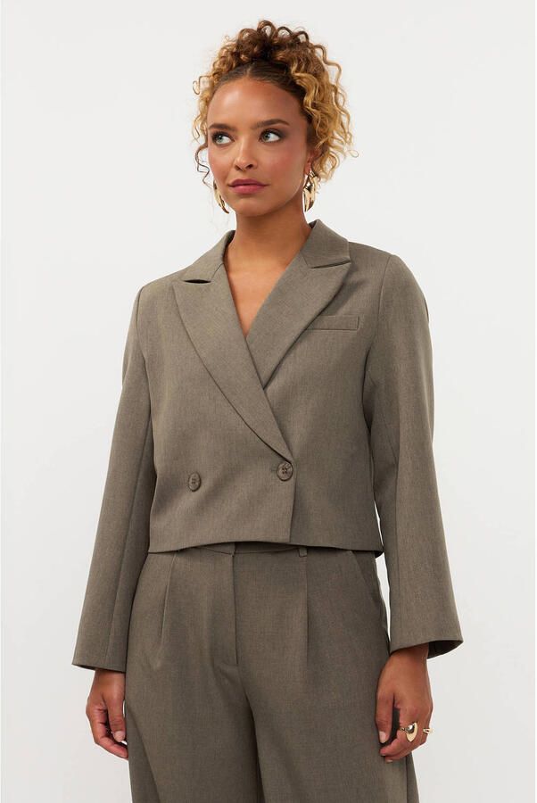 Ydence cropped double breasted blazer groen - Foto 5