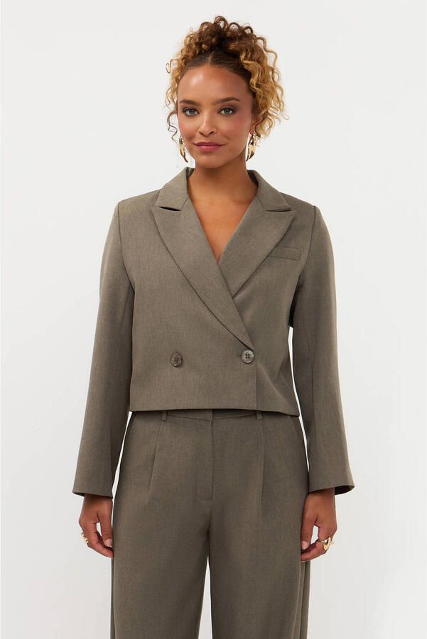 Ydence cropped double breasted blazer groen - Foto 7