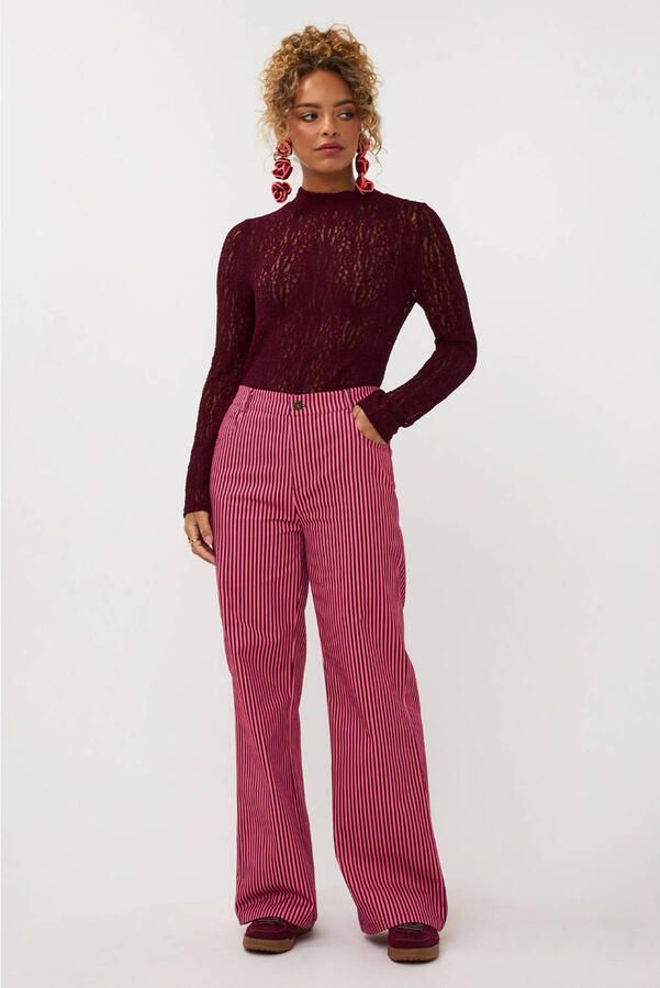 Ydence denim regular waist gestreepte broek roze - Foto 5