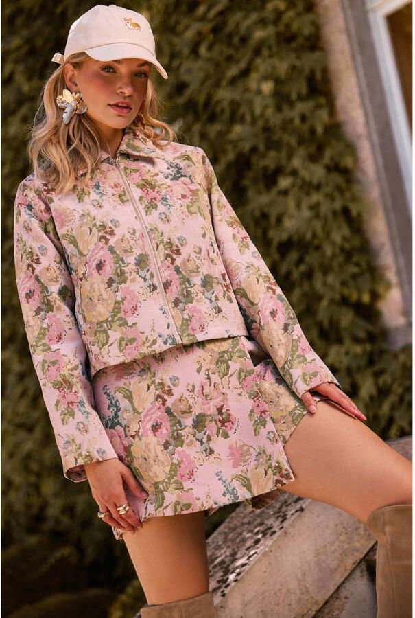 Ydence gebloemde skort beige - Foto 3