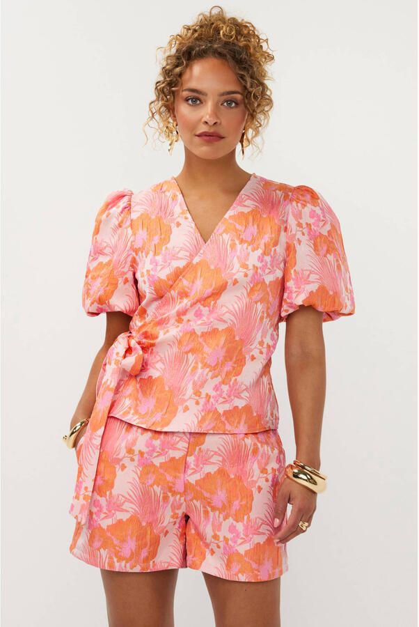 Ydence gebloemde top roze