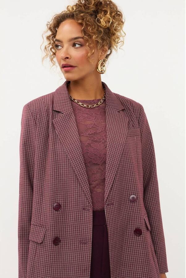 Ydence geruite double breasted blazer roze meerkleurig