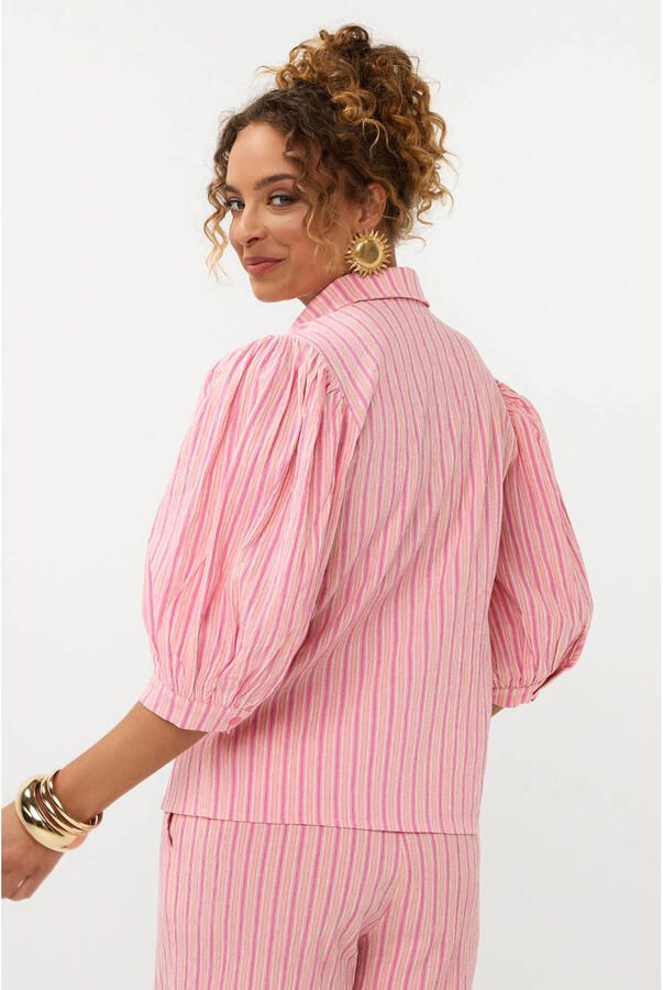Ydence gestreepte blouse roze - Foto 2