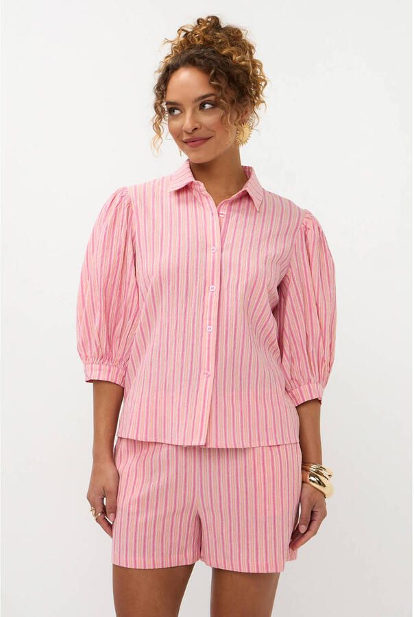 Ydence gestreepte blouse roze