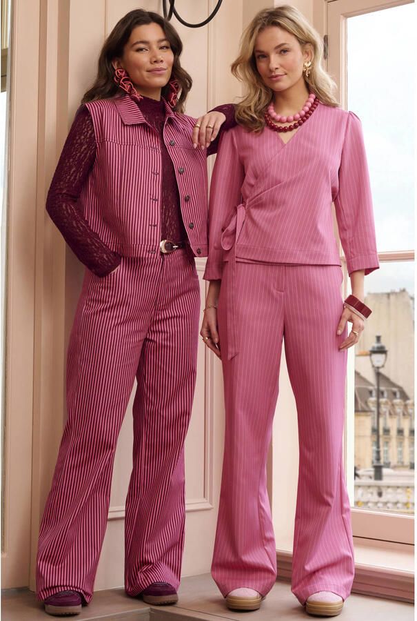 Ydence denim regular waist gestreepte broek roze - Foto 6