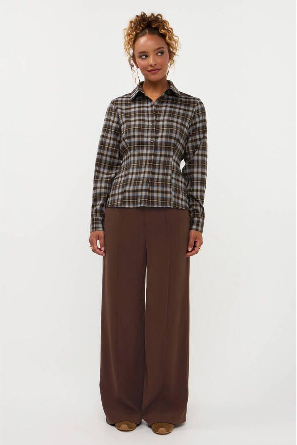 Ydence getailleerde geruite blouse bruin - Foto 3