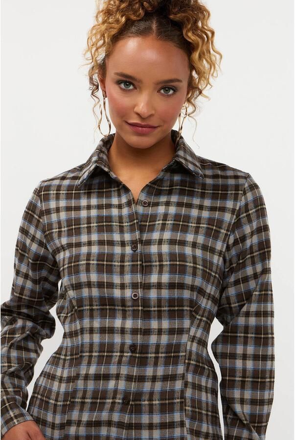 Ydence getailleerde geruite blouse bruin