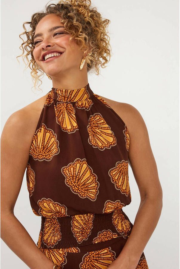 Ydence haltertop met open rug en print bruin - Foto 3