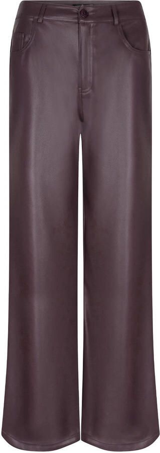 Ydence imitatieleren wide leg broek aubergine