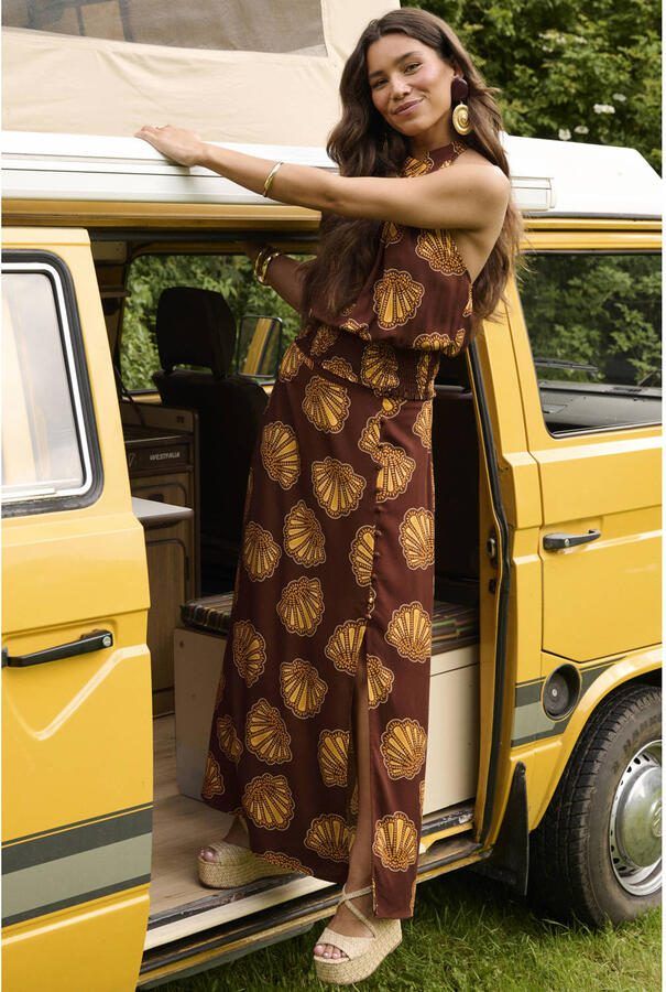 Ydence maxi rok met split en print bruin - Foto 2