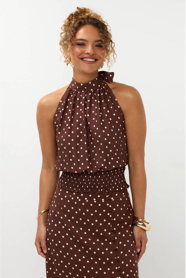 Ydence maxi rok met stippen donkerbruin - Foto 5