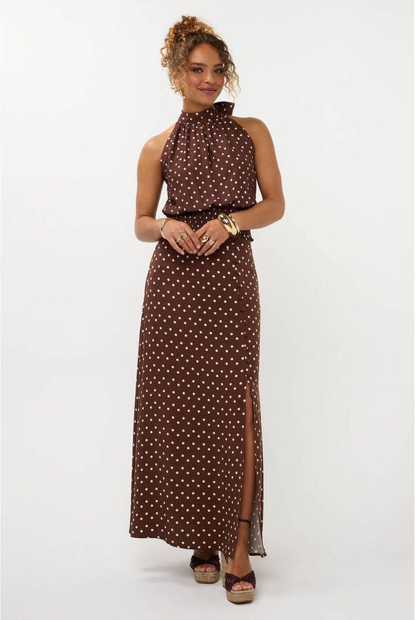 Ydence maxi rok met stippen donkerbruin - Foto 6