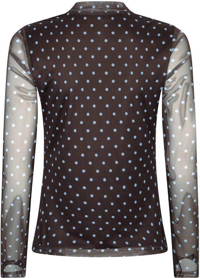 Ydence mesh top met stippen donkerbruin - Foto 3