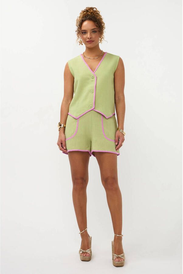 Ydence regular high waist casual short lichtgroen - Foto 2