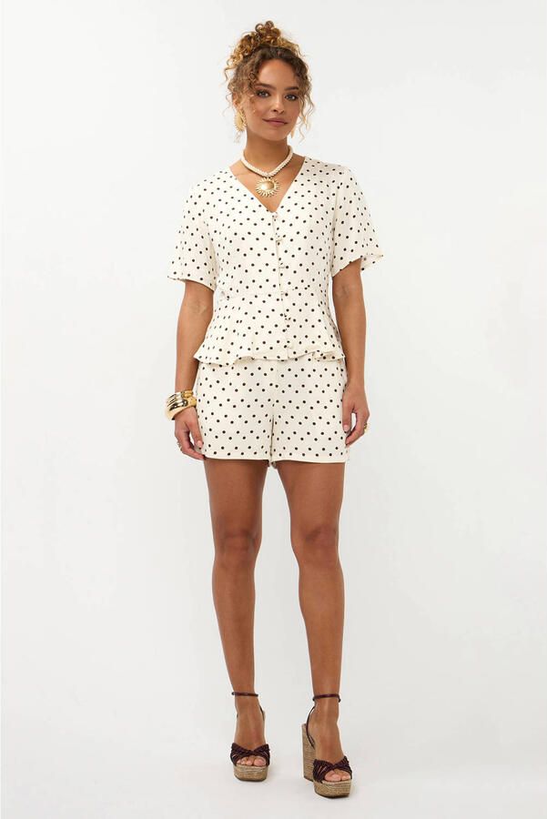Ydence regular high waist casual short met stippen ecru - Foto 7