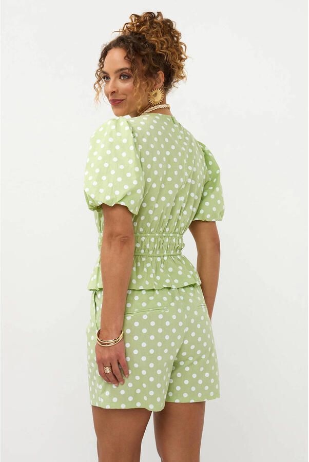 Ydence regular high waist casual short met stippen lichtgroen