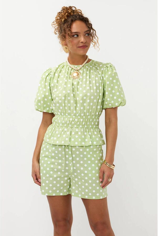 Ydence regular high waist casual short met stippen lichtgroen - Foto 2