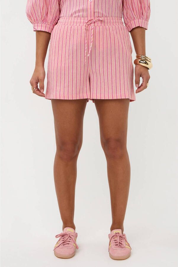 Ydence regular waist gestreepte casual short roze