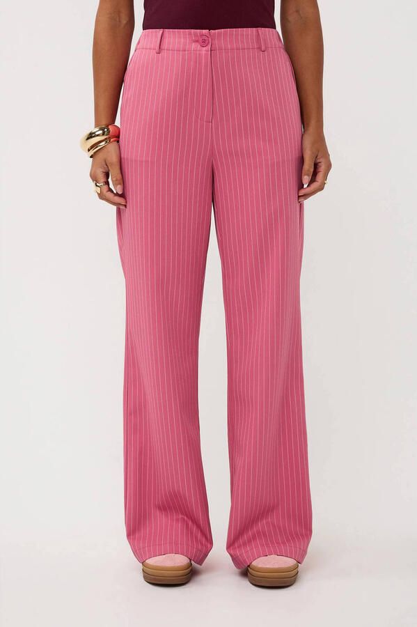 Ydence regular waist pantalon met krijtstreep roze - Foto 5
