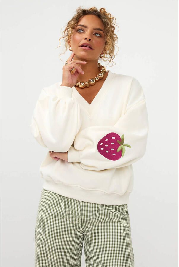 YDENCE Dames Truien & Vesten Sweater Strawberry Gebroken Wit - Foto 5