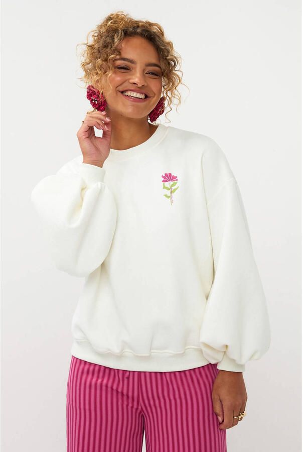 YDENCE Dames Truien & Vesten Sweater Grow With The Flow Ecru - Foto 5