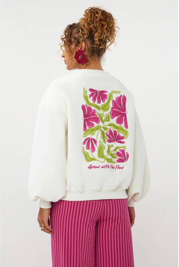 YDENCE Dames Truien & Vesten Sweater Grow With The Flow Ecru - Foto 6