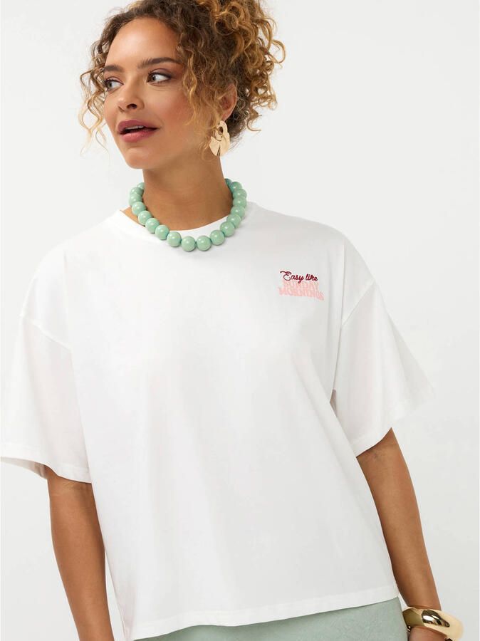 YDENCE Dames Tops & T-shirts T-shirt Sunday Mornings Gebroken Wit - Foto 5
