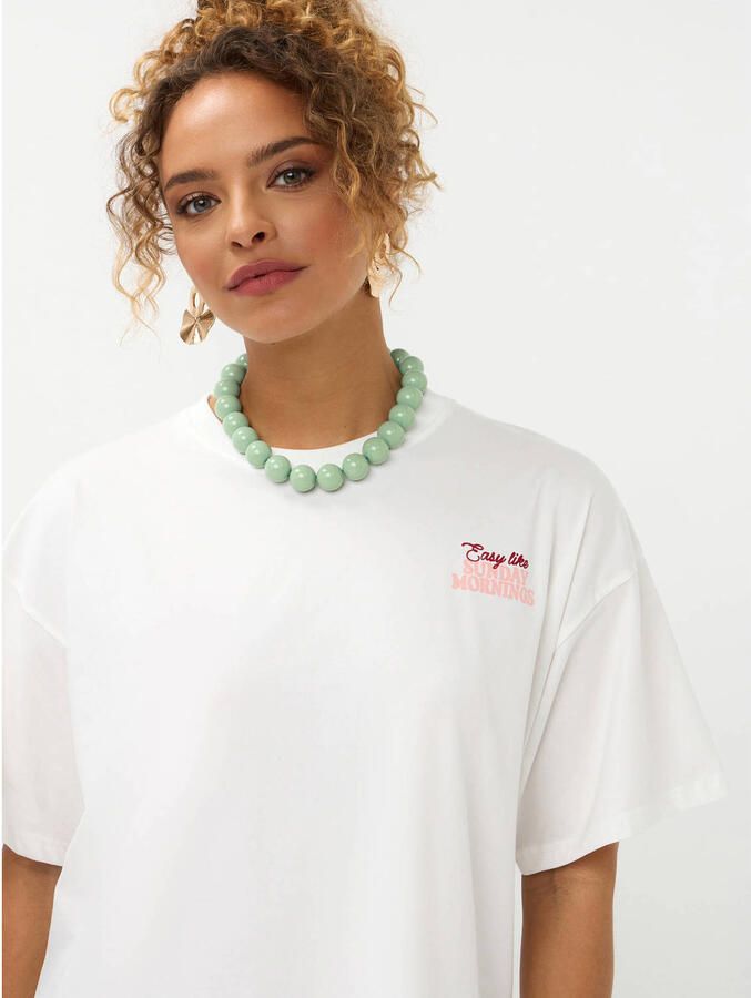 YDENCE Dames Tops & T-shirts T-shirt Sunday Mornings Gebroken Wit - Foto 6