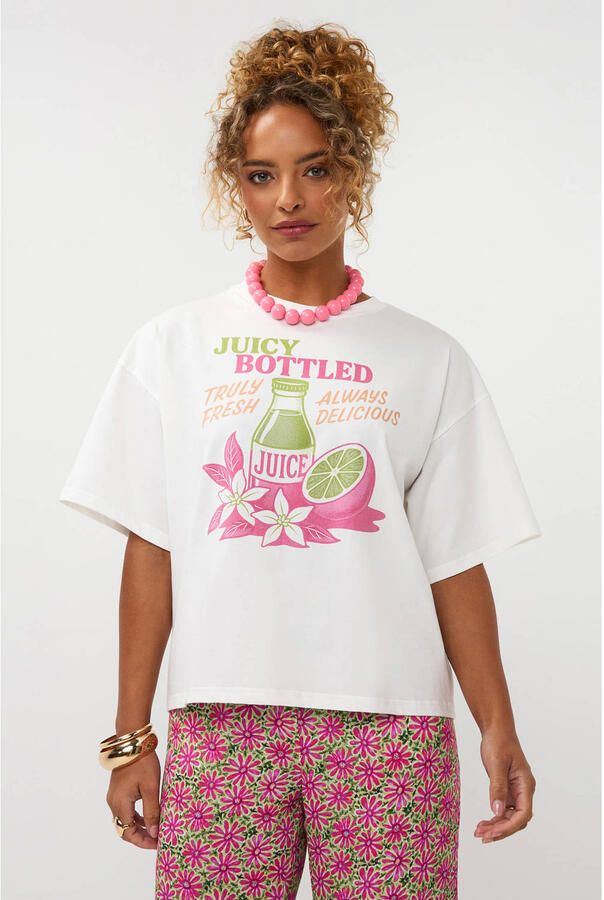 YDENCE Dames Tops & T-shirts T-shirt Juicy Bottle Gebroken Wit - Foto 5