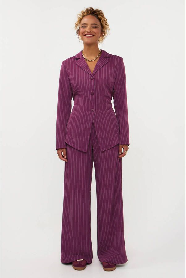Ydence wide leg broek met krijtstreep roze - Foto 3